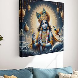 Myntra Elegant Homes Grey & Gold-Toned Lord Krishna Canvas Wall Art-image-94