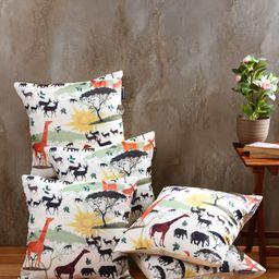 Myntra Elegant Homes White & Green Set of 5 Geometric Square Cushion Covers-1