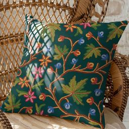 CASABLEU Green & Yellow 2 Pieces Ethnic Motifs Square Cushion Covers-17