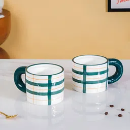Nestasia White & Green 2 Pieces Printed Ceramic Glossy Mugs  330 ml-8