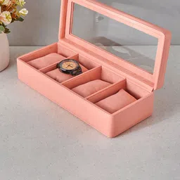 Home Centre Orion Emma Peach-Colored Wooden 4 Compartment Watch Box-24