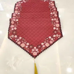 TANLOOMS Maroon & White Floral Printed Velvet Rectangle Table Runner-35