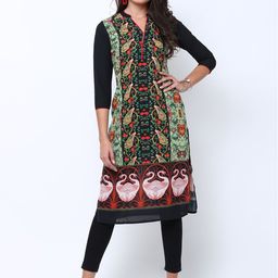 Vishudh Women Green & Black Printed Straight Kurta-47