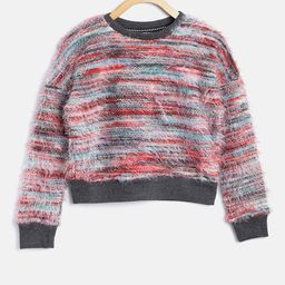 Lee Cooper Girls Red & Blue Striped Fuzzy Pullover-image-25