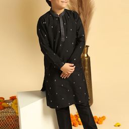 KISAH Boys Floral Embroidered Thread Work Mandarin Collar Straight Kurta-picture-46
