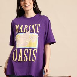 Mast & Harbour Pure Cotton Typography Printed Side Slit T-shirt-image-72