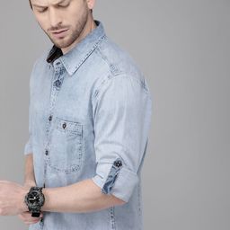Roadster Men Blue Sustainable Denim Shirt-image-27