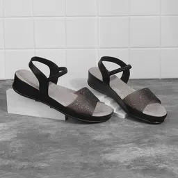 Metro Embellished Open Toe Wedges With Backstrap-7