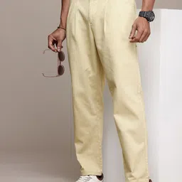 The Roadster Life Co. Men Pure Cotton Relaxed Pleated Chinos Trousers-image-54