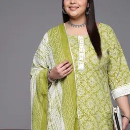 EXTRA LOVE BY LIBAS Plus Size Bandhani Printed Gotta Patti Pure Cotton Kurta Set-picture-52