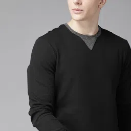 Roadster Men Black Self-Design Round Neck Pure Cotton T-shirt-image-87