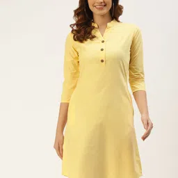 BRINNS Women Yellow Solid A-Line Midi Dress-image-92