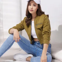 Miss Chase Women Camouflage Suede Crop Bomber Jacket-picture-18