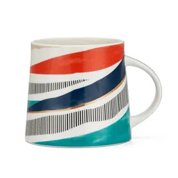 JCPL White & Red Set of 2 Geometric Printed Ceramic Glossy Mugs 440 ml Each image 3
