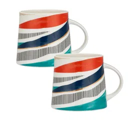 JCPL White & Red Set of 2 Geometric Printed Ceramic Glossy Mugs 440 ml Each image 2