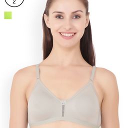 Floret Pack of 2 Lime Green & Grey Solid Non-Wired Non Padded T-shirt Bras-image-44