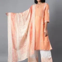 W Peach Cotton Printed Dupatta-image-15