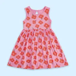 Pantaloons Junior Pink Cotton Floral Print Dress-picture-10