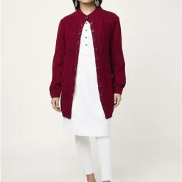 Rangmanch by Pantaloons Red Self Pattern Cardigan-image-46