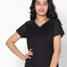 TeenTrums Girls Black Lace Crop top-image-2