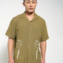 7 Alt By Pantaloons Green Linen Relaxed Fit Embroidered Shirt-image-99