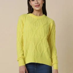 Allen Solly Yellow Crochet Pattern Sweater-21