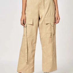 People by Pantaloons Beige Cotton Plain Flared Pants-picture-11
