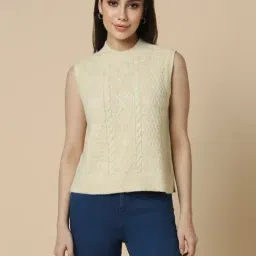 Allen Solly Beige Crochet Pattern Sweater-image-12
