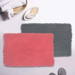 BIANCA Super-Soft Shaggy Floor Rug With Non-Slip Back -2pc Large (yakuza) solid-coral/grey-20