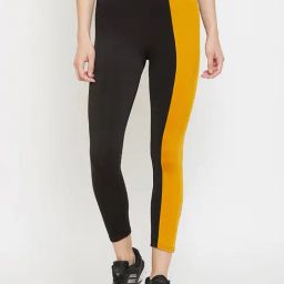 Clovia Black & Yellow Slim Fit Tights-image-94