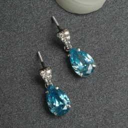 Clara 92.5 Sterling Silver Swiss Zirconia Sky Blue Tear Drop Earrings-picture-36