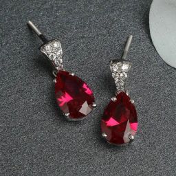 Clara 92.5 Sterling Silver Swiss Zirconia Blood Red Tear Drop Earrings-image-67