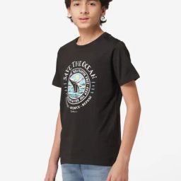 Red Tape Kids Black Printed T-Shirt-image-79