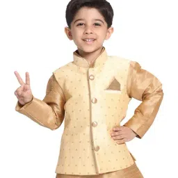 VASTRAMAY Kids Golden Embellished Nehru Jacket-image-2