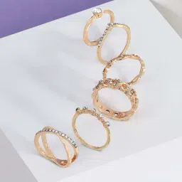 Accessorize London Golden Stacking Ring - Set of 6-image-59
