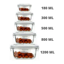 Femora Glass Square Containers with Lid (180 ml, 300 ml, 500 ml, 800 ml & 1200 ml) - Set of 5-picture-30