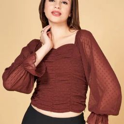 Honey by Pantaloons Brown Self Pattern Crop Top-image-73