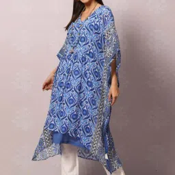 Biba Blue & White Printed Kaftan With Inner-picture-8