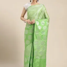 Banarasi Silk Works Green Silk Woven Saree With Unstitched Blouse-image-10