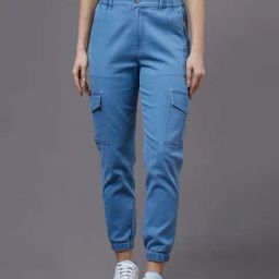 Miss Chase Blue Cotton High Rise Stretchable Joggers-image-47