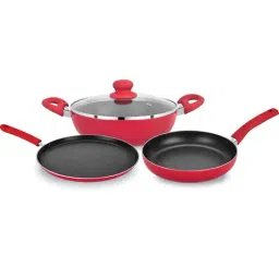 Bergner Ribera Red Non Stick Aluminium Induction Base Cookware Set of - 4 (2.6L)-10