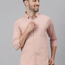Dennis Lingo Peach Cotton Slim Fit Shirt-image-86