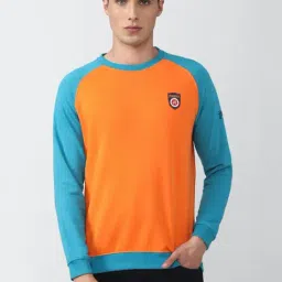 Van Heusen Orange & Blue Slim Fit Colour-Block SweatShirt-image-50