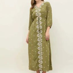 Styli Green A-Line Embroidered Dress-image-40