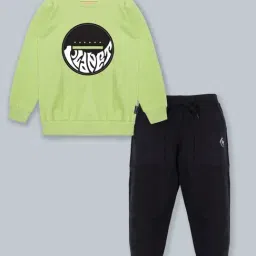Kiddopanti Kids Lime Green & Jet Black Printed Full Sleeves Sweatshirt Set-image-76