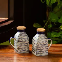 ExclusiveLane Hand-painted Non-Airtight Microwave Safe Ceramic Jugs (480 ml) - Set of 2-image-1