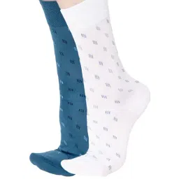 Bodycare White & Blue Regular Fit Self Print Socks - Pack of 2-18