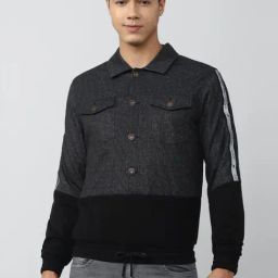 Peter England Jeans Grey Cotton Regular Fit Printed Denim Jacket-41