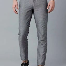 Linen Club Grey Regular Fit Flat Front Trousers-image-36