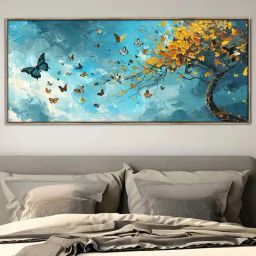Art Street Blue Butterfly Tree Framed Canvas Painting-image-0